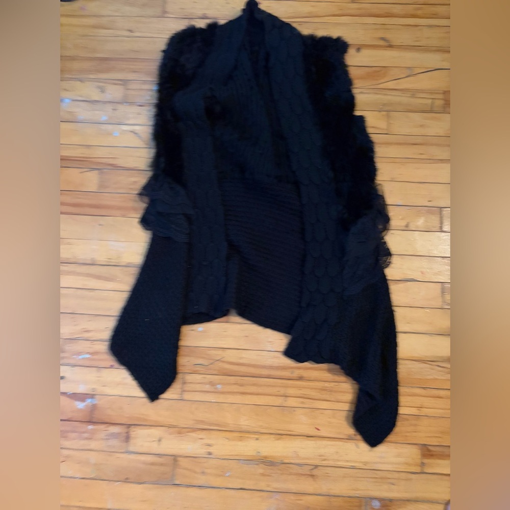 Terra nostra lace rabbit fur avant garde lagenlook Black Women's Sweater